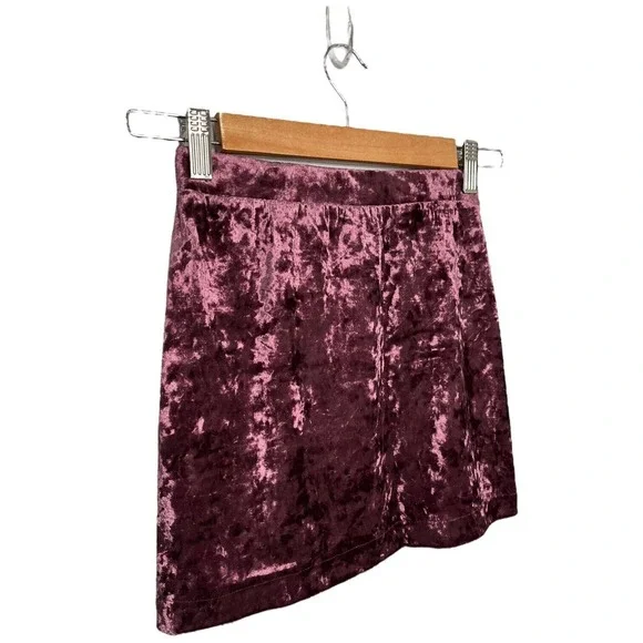 New Nordstrom Abound Crushed Velvet Velour Mini Retro 90s Y2K Skirt Burgundy XXS - Picture 7 of 12